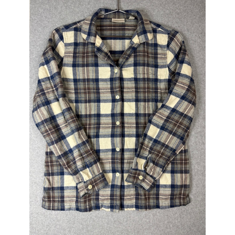 LL Bean Womens XS Plaid Flannel Shirt Blue Brown Button Down Long Sleeve